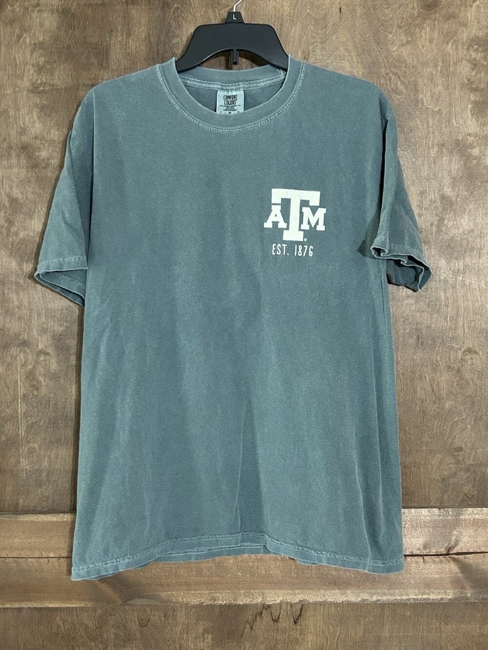 Comfort Color Texas A&M University Graphic T-Shirt 100% Cotton Size L Teal
